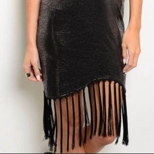 Black Liquid Metal Gatsby Fringe Flapper Dress